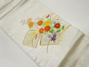 金駒刺繍地紙に草花模様名古屋帯